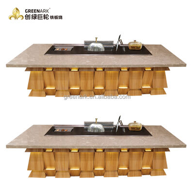 comprare Fan Shape Commercial Electric Hibachi Cooktop Teppanyaki Grill Table with 450*400mm Cook Area and ISO 9001-2008 Certification fabbricazione online