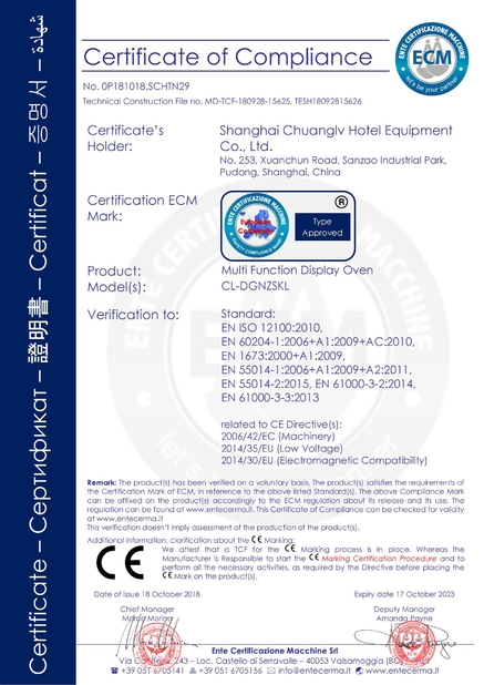Porcellana Shanghai Chuanglv Catering Equipment Co., Ltd Certificazioni